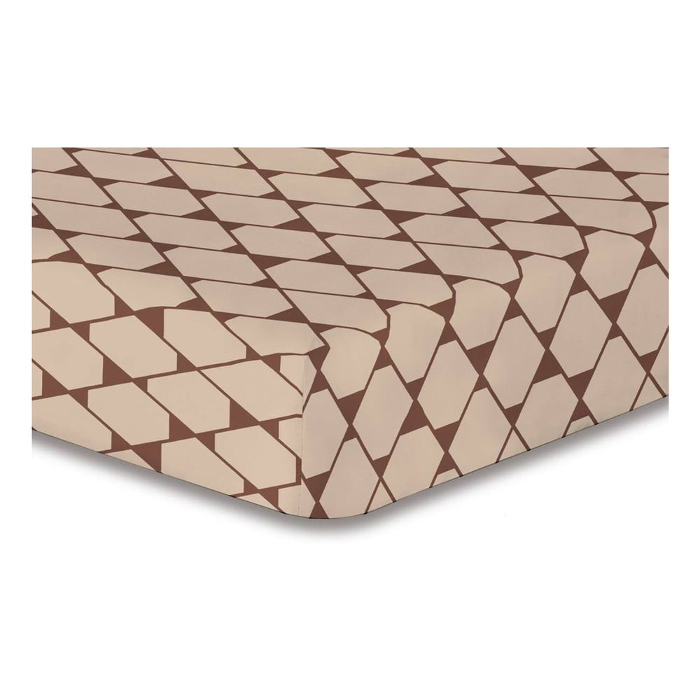 Smėlio spalvos elastinga paklodė su raštu DecoKing Rhombuses, 200 x 220 cm