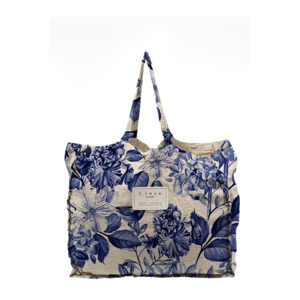 Lininis krepšys Linen Couture Blue Flowers, plotis 50 cm