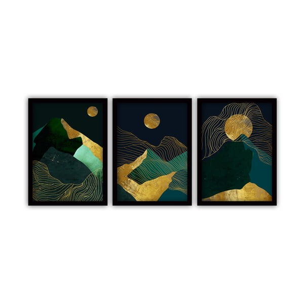 3 paveikslų rinkinys juoduose rėmeliuose Vavien Artwork Midnight, 35 x 45 cm