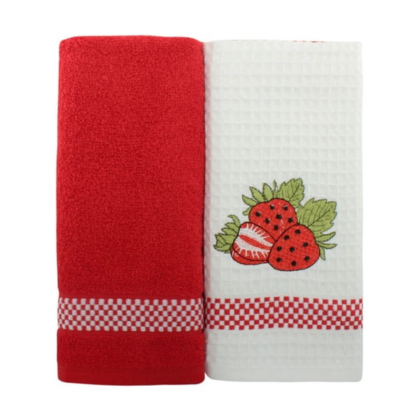 2 raudonų ir baltų grynos medvilnės rankšluosčių rinkinys, 45 x 70 cm