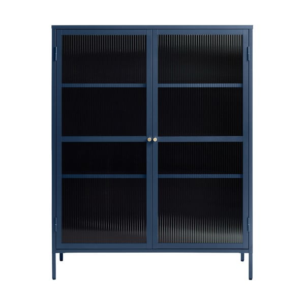 Mėlynos spalvos metalinė vitrina Unique Furniture Bronco, aukštis 140 cm