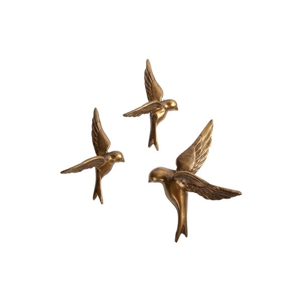 3 dekoratyvinių žalvarinių sieninių paukščių rinkinys BePureHome