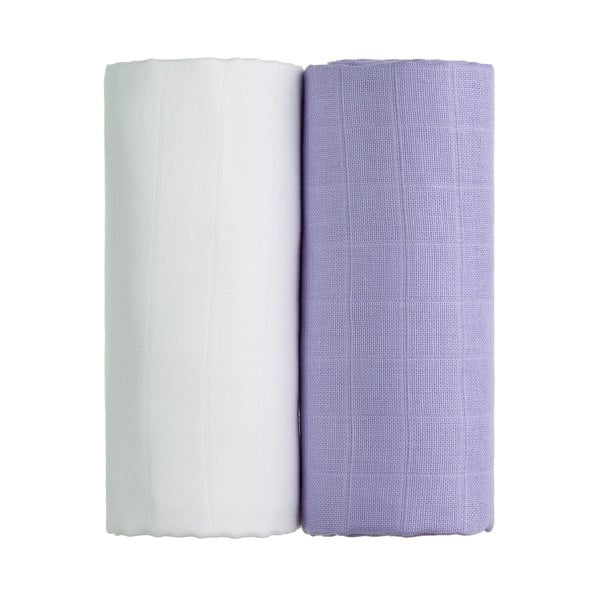 2 baltos ir violetinės spalvos medvilninių rankšluosčių rinkinys T-TOMI Tetra, 90 x 100 cm