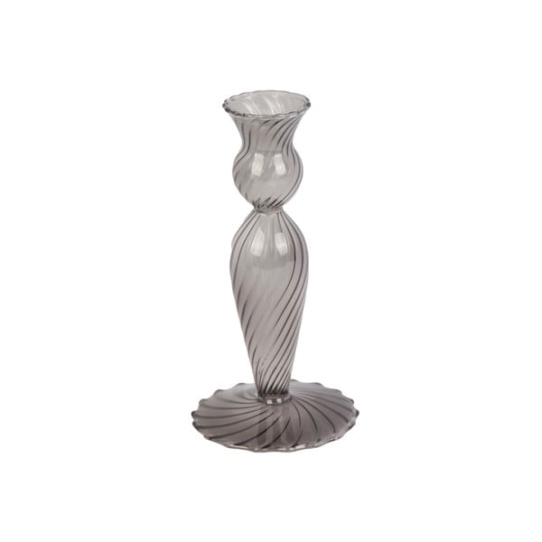 Pilka stiklo žvakidė PT LIVING Swirl, aukštis 17 cm