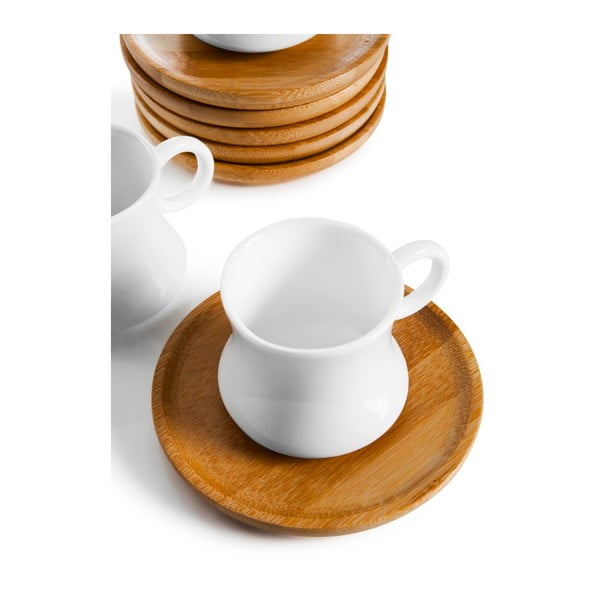 6 porcelianinių puodelių su bambukinėmis lėkštutėmis rinkinys Bambum Largi
