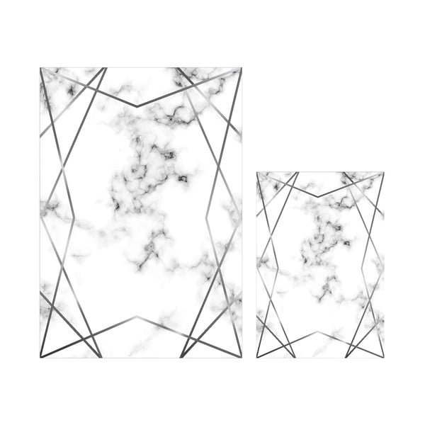 2 baltai pilkų vonios kilimėlių rinkinys Mila Home Geometric
