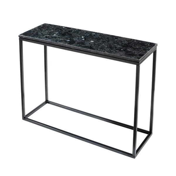 Juodos spalvos granito konsolinis staliukas su juodu pagrindu, 100 cm ilgio