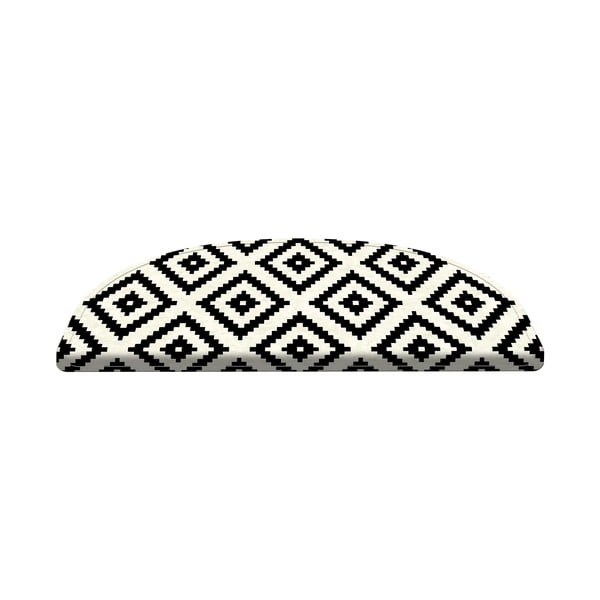 16 baltų ir juodų kilimėlių laiptams rinkinys Vitaus Art, 20 x 65 cm