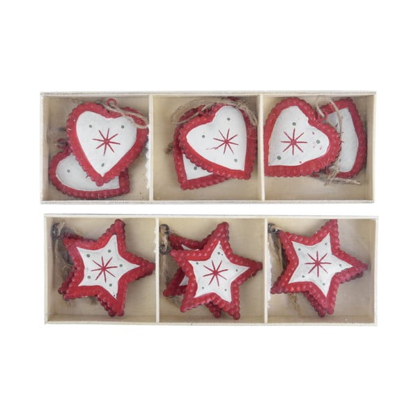 12 pakabinamų dekoracijų rinkinys su širdimi ir žvaigžde Ego Dekor