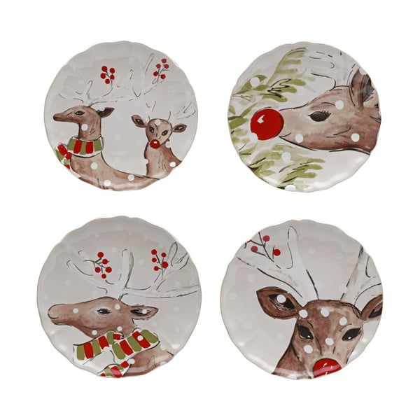 4 kalėdinių desertinių lėkščių rinkinys Casafina Deer Freinds, ø 21,4 cm