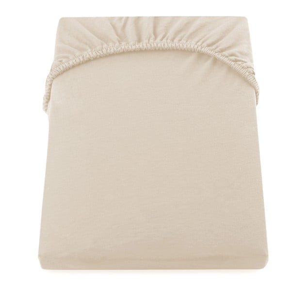 Smėlio spalvos elastinė paklodė iš medvilnės DecoKing Amber Collection, 200 x 220 cm