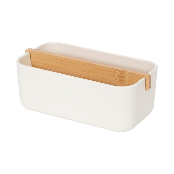 Balta dėžutė daiktams su bambukiniu skirtuku Compactor Ecologic, 15 x 7,9 cm