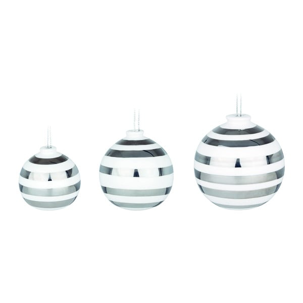 3 baltų keraminių Kalėdų eglutės papuošalų su sidabrinėmis detalėmis rinkinys Kähler Design Omaggio