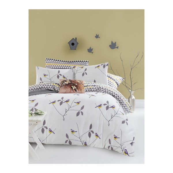 Dvivietės lovos paklodė su patalyne iš ranforce medvilnės Mijolnir Pavlina White, 200 x 220 cm