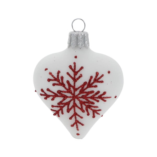 4 balto stiklo širdelių formos kalėdinių dekoracijų rinkinys Ego Dekor