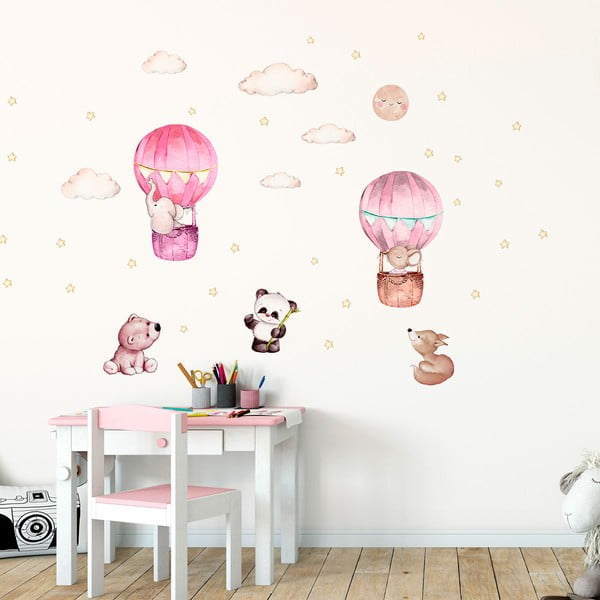 Rožiniai vaikiški sienų lipdukai Ambiance Hot Air Balloon