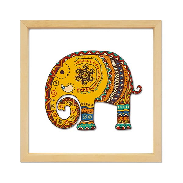 Stiklo paveikslas mediniame rėme Vavien Artwork Elephant, 32 x 32 cm