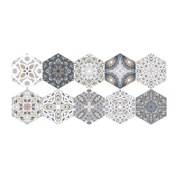 10 atsparių drėgmei grindų lipdukų rinkinys Ambiance Floor Tiles Hexagons Emilana, 40 x 90 cm