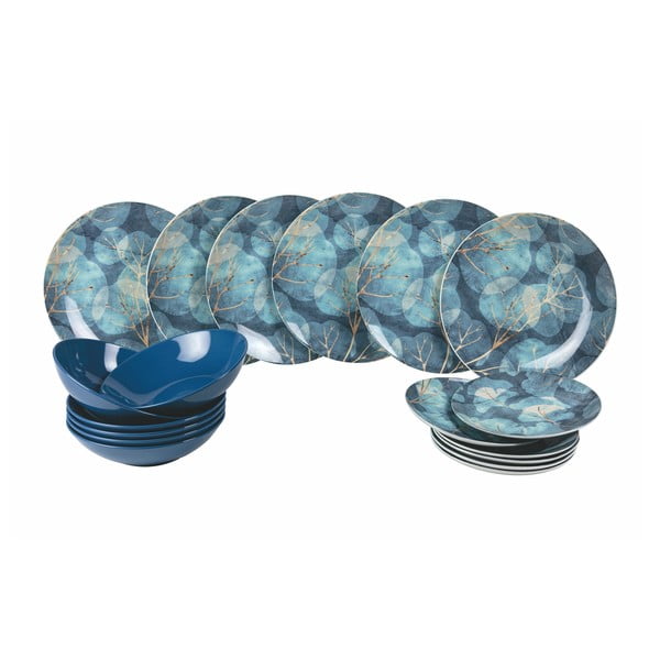 18 dalių mėlyno porceliano ir akmens masės lėkščių rinkinys Villa d´Este Dream