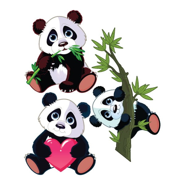 3 sieninių lipdukų rinkinys Ambiance Panda