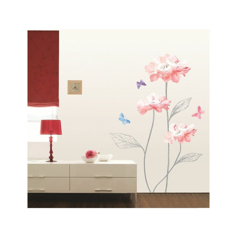 Sienų lipdukas su gėlėmis ir drugeliais Ambiance Light Pink