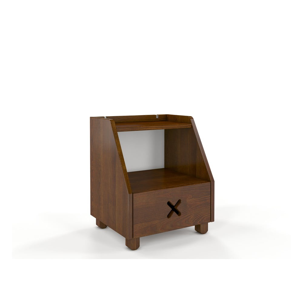 Naktinis staliukas iš pušies medienos su stalčiumi ir lentynėle, ąžuolo imitacija Skandica Visby Ustka