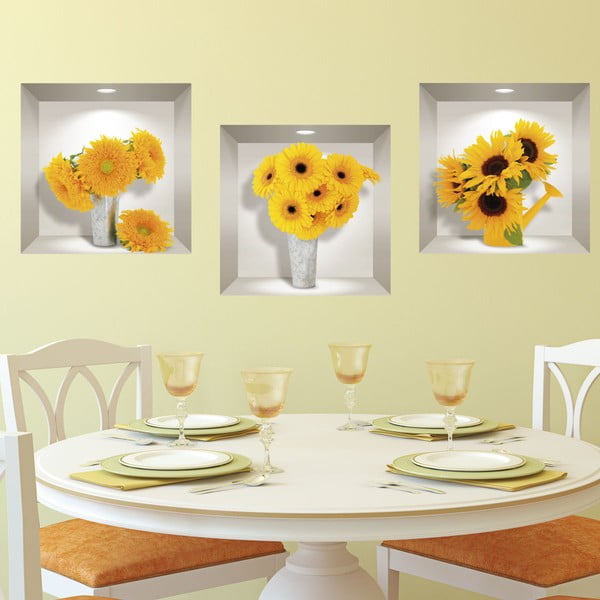3 3D sieninių lipdukų rinkinys Ambiance Sunflowers