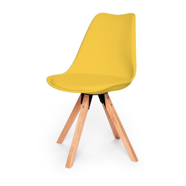 2 geltonų kėdžių su buko medžio pagrindu rinkinys loomi.design Eco