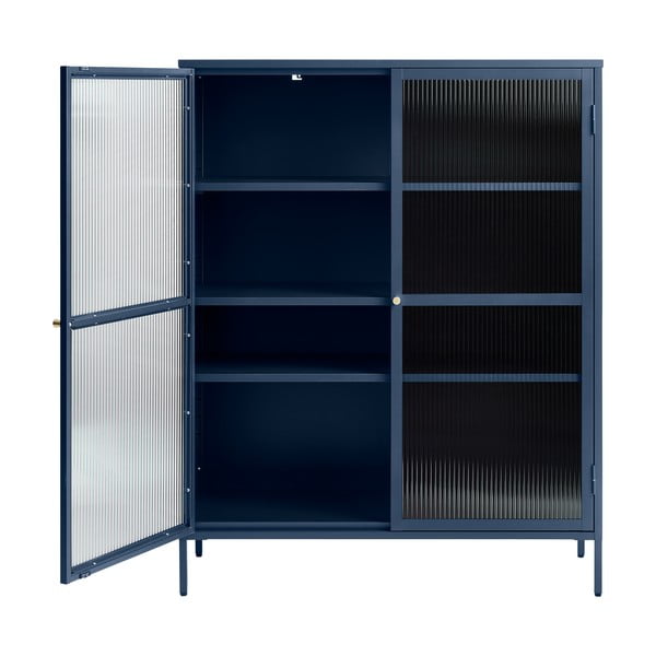 Mėlynos spalvos metalinė vitrina Unique Furniture Bronco, aukštis 140 cm