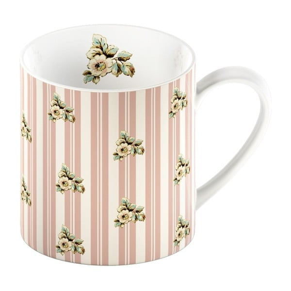 Rožinis porcelianinis puodelis su juostelėmis Creative Tops Cottage Flower, 330 ml
