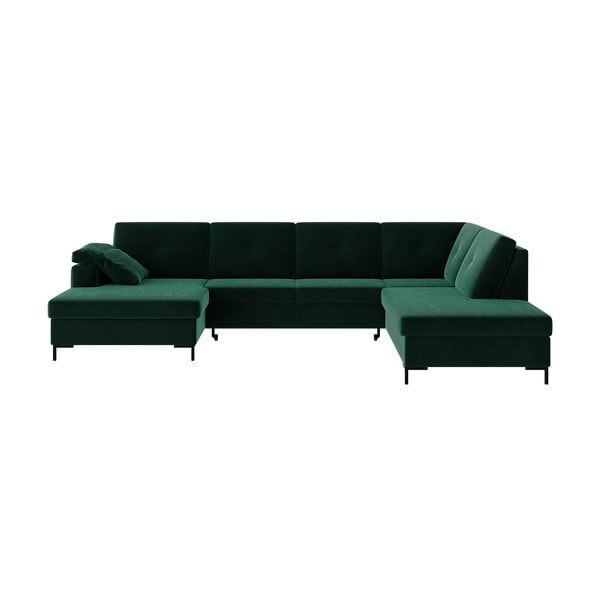 Tamsiai žalios spalvos aksominė U formos sofa-lova Ghado Moor, dešinysis kampas
