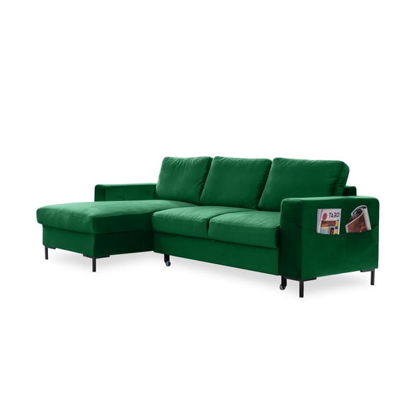 Žalia aksominė kampinė sofa Miuform Lofty Lilly, kairysis kampas