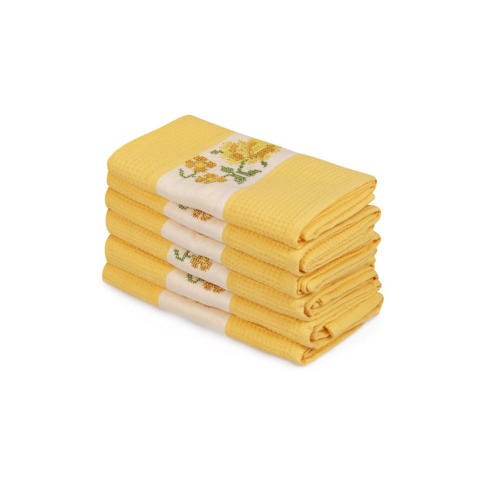6 geltonų grynos medvilnės rankšluosčių rinkinys "Simplicity", 45 x 70 cm