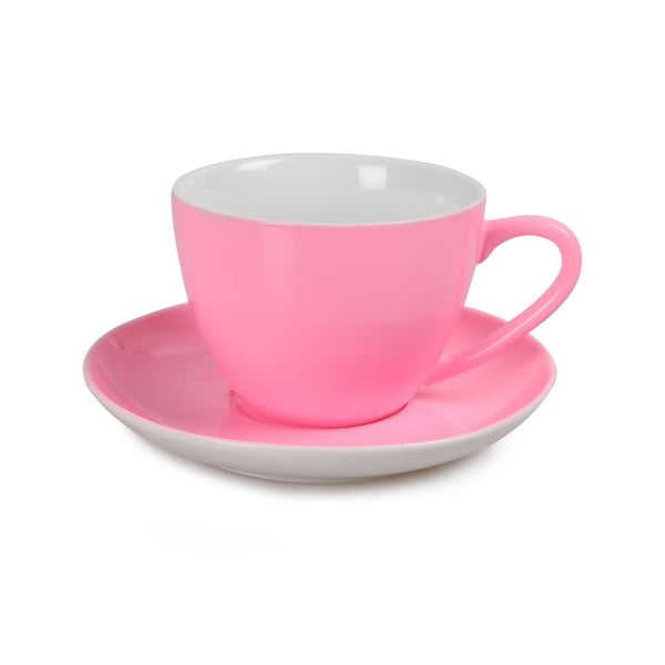 6 rožinių porcelianinių puodelių su lėkštutėmis rinkinys Efrasia, 200 ml