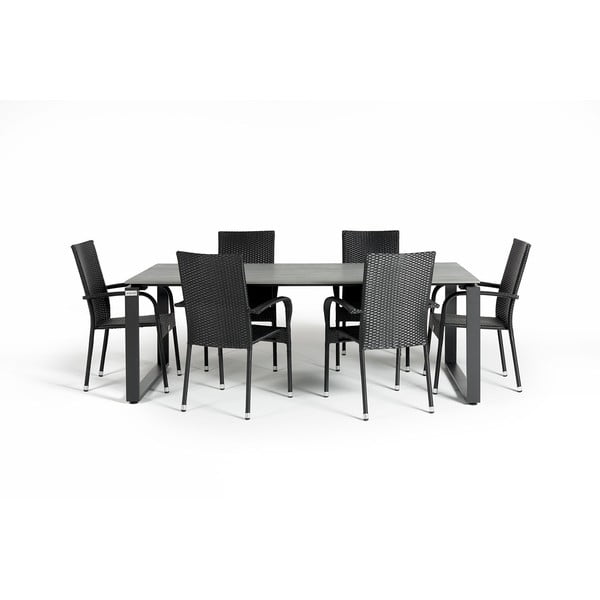 Sodo valgomojo baldų komplektas 6 asmenims su juoda kėde Paris ir stalu Strong, 100 x 210 cm