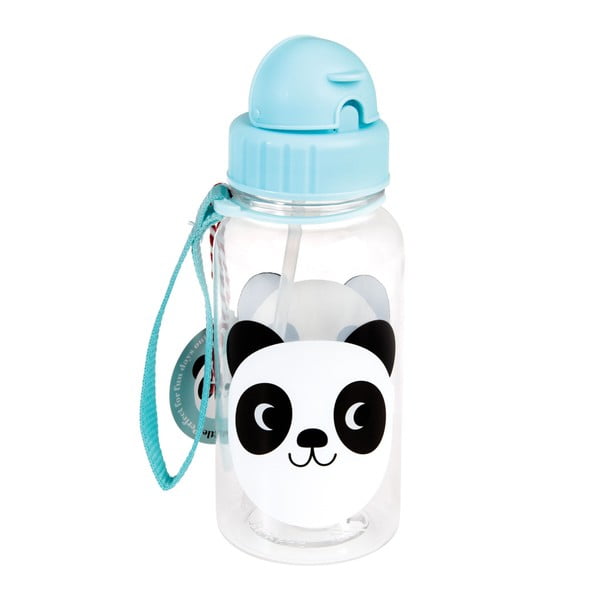 Mėlynas buteliukas vaikams su šiaudeliu Rex London Miko The Panda, 500 ml