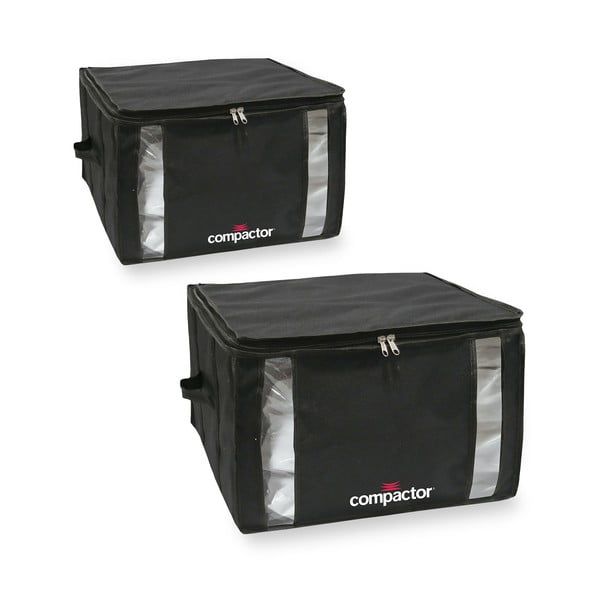 2 juodų saugojimo dėžių rinkinys su vakuumine pakuote Compactor Black Edition Medium, 40 x 25 cm