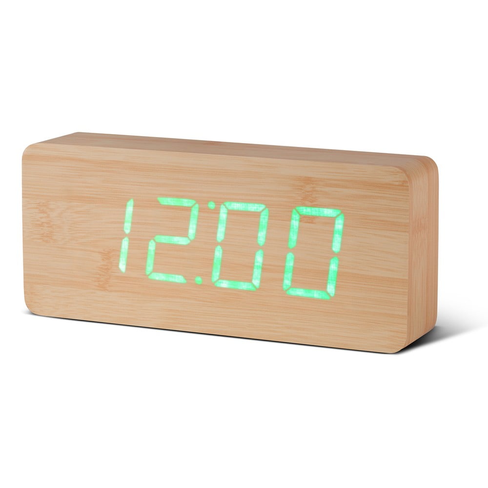 Šviesiai rudas žadintuvas su žaliu LED ekranu Gingko Slab Click Clock