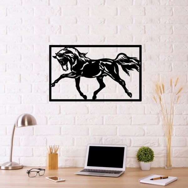 Juodo metalo sieninė dekoracija Horse 2, 70 x 50 cm
