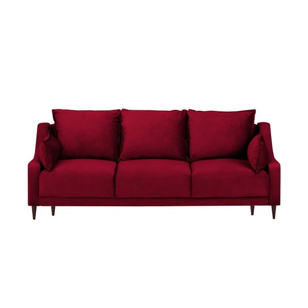 Raudonos spalvos aksominė sofa-lova su patalynės dėže Mazzini Sofas Freesia, 215 cm