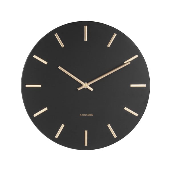Juodas sieninis laikrodis su auksinėmis rodyklėmis Karlsson Charm, ø 30 cm