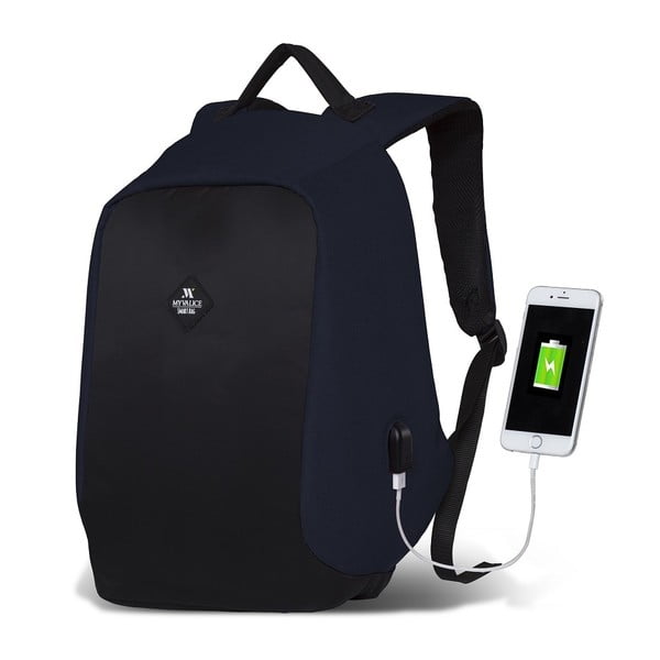 Tamsiai mėlyna-juoda kuprinė su USB jungtimi My Valice SECRET Smart Bag