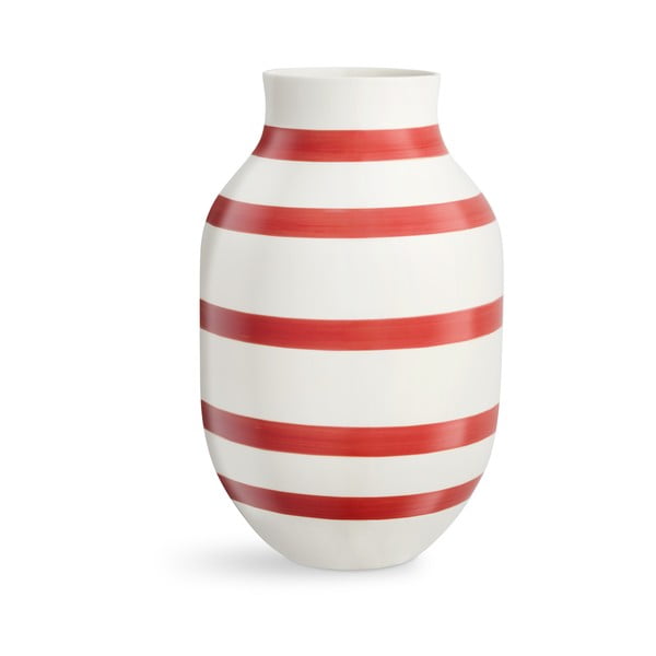 Balta ir raudona dryžuota keraminė vaza Kähler Design Omaggio, aukštis 31 cm