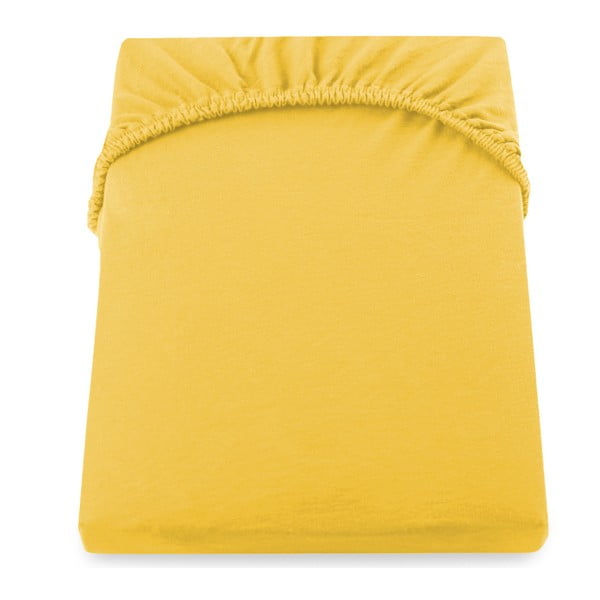Geltona elastinė paklodė iš medvilnės DecoKing Amber Collection, 160/180 x 200 cm