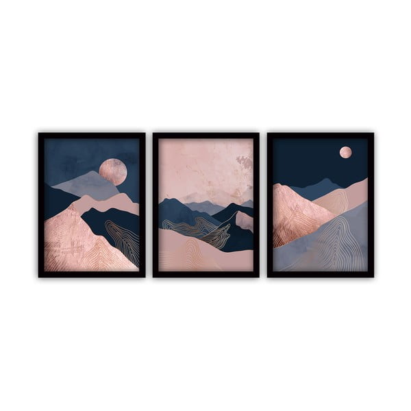 3 paveikslų rinkinys juoduose rėmeliuose Vavien Artwork Moonlight, 35 x 45 cm