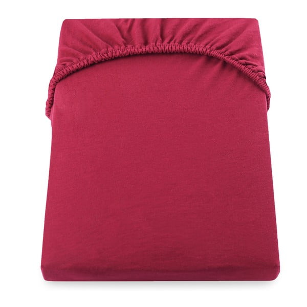 Raudona elastinė paklodė iš medvilnės DecoKing Amber Collection, 140/160 x 200 cm
