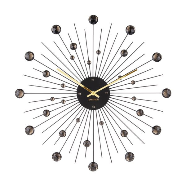 Juodos spalvos laikrodis Karlsson Sunburst, ø 50 cm
