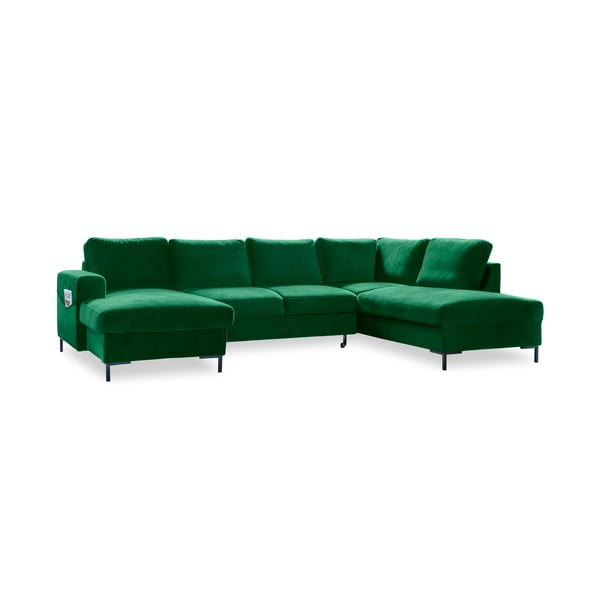 Žalia aksominė U formos sofa Miuform Lofty Lilly, dešinysis kampas