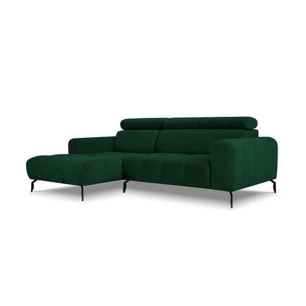 Tamsiai žalia reguliuojama kampinė sofa su aksominiu paviršiumi Milo Casa Nico, kairysis kampas