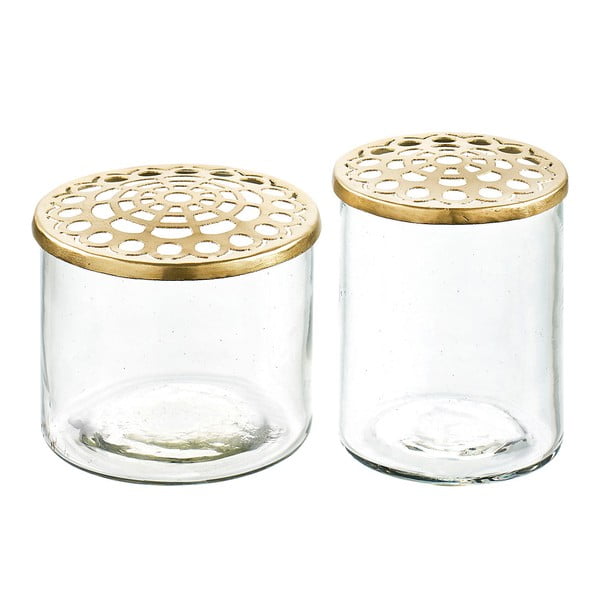 2 stiklinių vazų rinkinys su žalvariniu dangteliu Villa Collection Elva